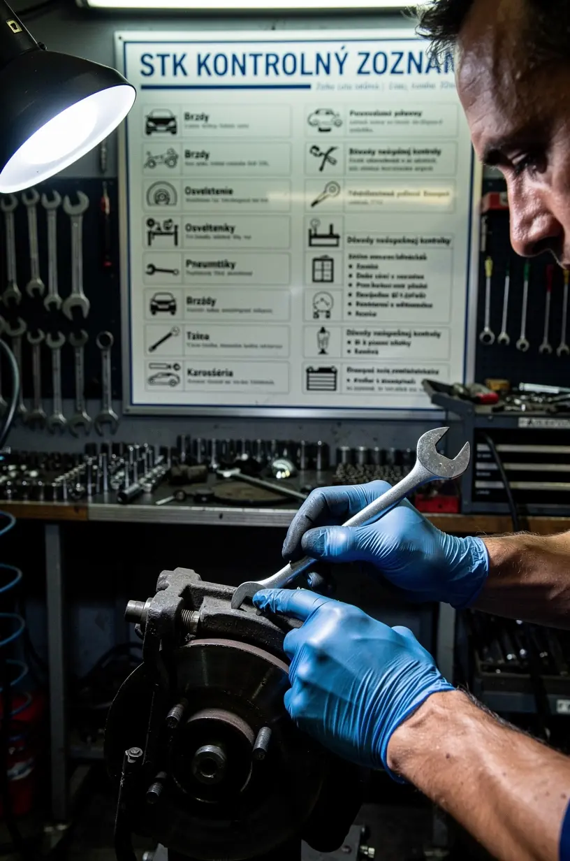 Zákazník a mechanik diskutujúci o príprave vozidla na technickú kontrolu a emisnú skúšku.